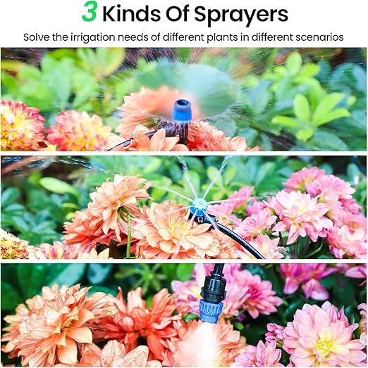 Quick-Connect Automatic Drip Irrigation System Kit – 230FT Garden Watering Kit with Adjustable Nozzles &amp Sprinklers for Greenhouse Lawn and Potted Plants Watering System