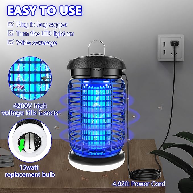 Bug Zapper Outdoor Mosquito Zapper with LED Light Fly Zapper Outdoor Indoor Insect Zapper Electric Fly Traps Plug in Mosquito Killer for Patio Yard