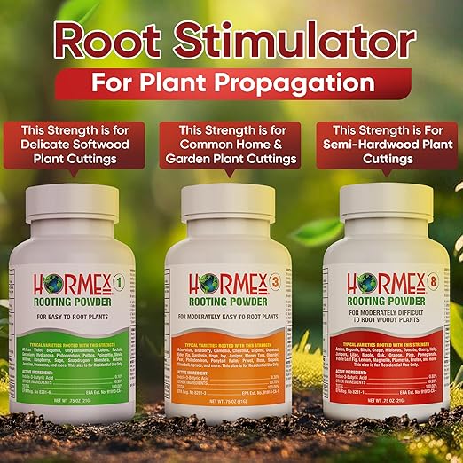 Hormex Rooting Powder Combo #1 3 8 (0.10-0.8 IBA) for Delicate and Common Houseplants to Semi-Hardwood - Root Powder Root Stimulator for Plants Rooting Hormone for Cuttings Cloning &amp Propagat