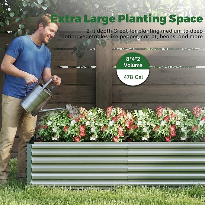 8x4x2 ft Raised Garden Bed Large Metal Planter Raised Beds Planters for Outdoor Plants for Vegetables Flowers Herbs Fruits and Succulents.