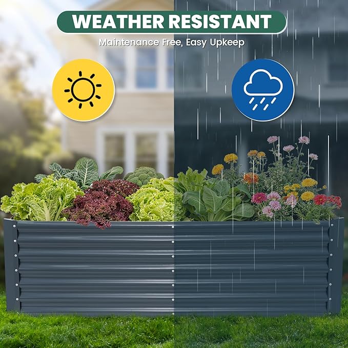 G GOOD GAIN 6x3x2 ft Galvanized Raised Garden Bed Kit Large Metal Planter Box Outdoor for Vegetables Flowers Herbs 24 Tall 269 Gallon Capacity Deep Root Design Grey