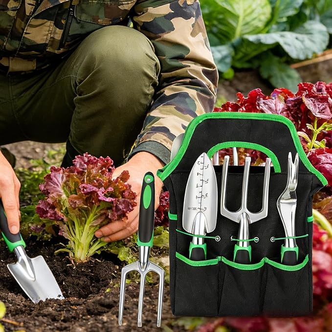 Stainless Steel Garden Tool Kit 8-Piece Hand Tool Set Floral Plant Supplies with Durable Construction Gardening Accessories for Digging Weeding Transplanting Soil Loosening Cleaning Pruning
