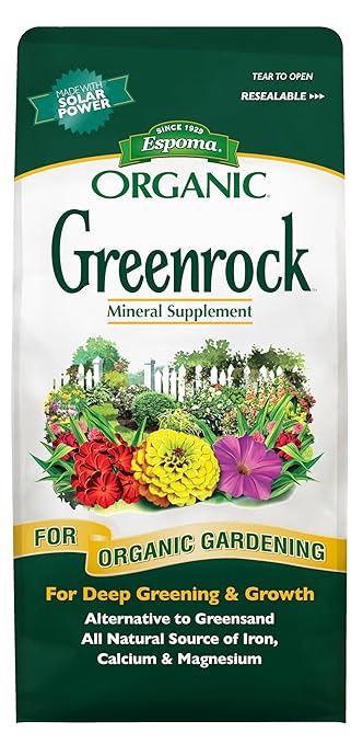 Espoma Organic Greenrock All-Natural Mineral Supplement and Fertilizer for Organic Gardening. for Flowers Vegetables Trees &amp Shrubs. 7 lb. Bag Pack of 1