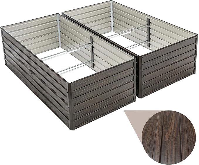 8x4x2ft 2pcs Tall Galvanized Raised Garden Bed Kit Large Metal Planter Box with Support Rods Safety Rubber Edge &amp Gloves Outdoor Raised Garden Bed for Vegetables Flowers &amp Herbs