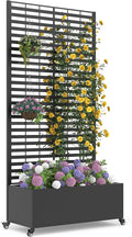 Metal Planter Box with Trellis 73x 35x 16 Raised Garden Bed with Wheels and Drainage Holes Planter with Trellis for Garden Balcony and Patio Black Louvered