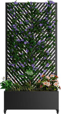 Metal Planter Box with Trellis &amp Wheels Outdoor Privacy Planters for Patio Mobile Raised Garden Bed with Trellis for Climbing Plants Balcony &amp Backyard (Black 6)