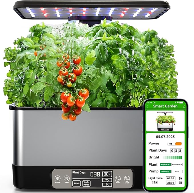 Hydroponics Growing System Indoor Garden Smart Indoor Herb Garden with Grow Light in Door Gardening System 8 Pods APP &amp WiFi Control Auto Timer Quiet Pump Stainless Gift for Women Mom Blac