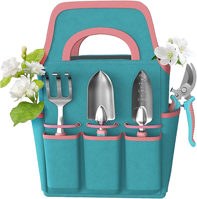 Gardening Tools 6-Piece Gardening Tool Set Heavy Duty Steel Hand Tools with Storage Bag &amp Non-Slip Rubber Gloves Garden for Women - Tool Set