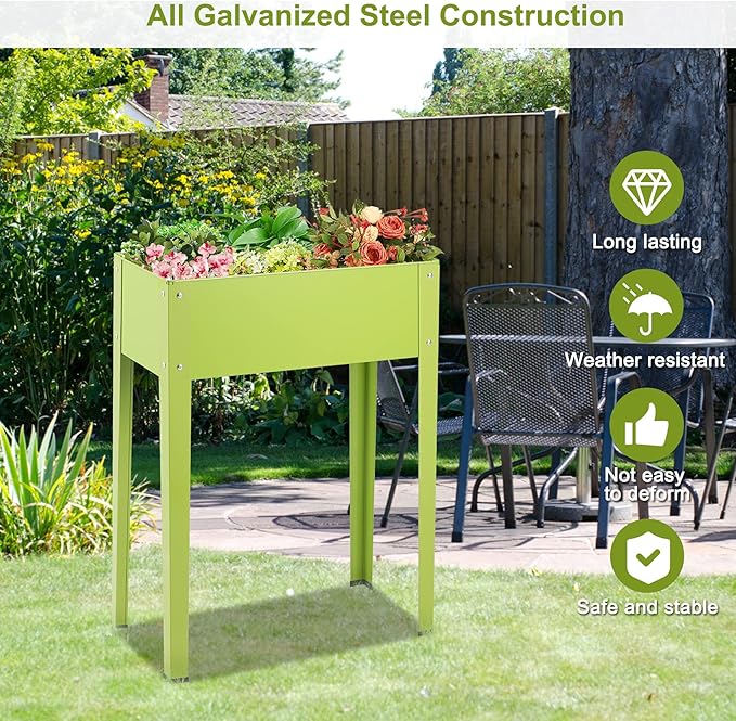 S AFSTAR Raised Garden Bed Galvanized Elevated Planter with Legs &amp Drainage Holes Freestanding Garden Bed for Indoor Outdoor Fruit Green Elevated Planter Box for Vegetable Flower Herb Fruit Gr