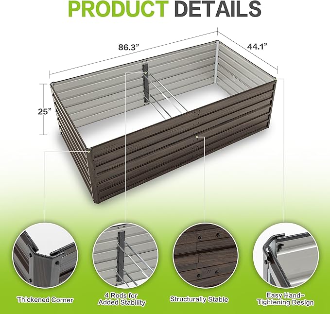 2 Pack Metal Raised Bed Garden Bed Kit 8x4x2ft Tall Galvanized Planter Raised Garden Boxes Outdoor Large Metal Raised Garden Beds for Flowers Vegetables Herbs