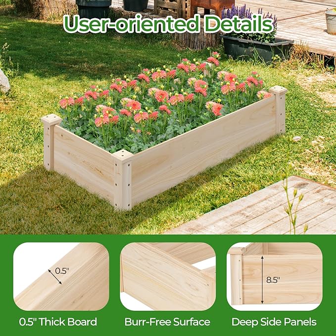 Raised Garden Beds Outdoor Wooden Raised Garden Bed Rectangular Planter Box Flower Bed Raised Bed for Gardening Vegetable &amp Herb