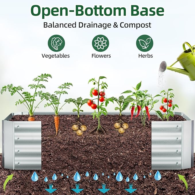 Ohuhu Raised Garden Bed with Cover Outdoor 4x2x1 FT Galvanized Metal Planter Box with PVC Greenhouse Cover Protects Plants from Frost Birds Insects 3-in-1 Gardening Set for Vegetable Flower Herb