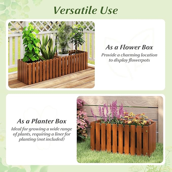 HAPPYGRILL Slat Style Planter Box Wood Raised Garden Bed for Flower Vegetable Rectangular Plant Container for Flowerpot Potted Plant Indoor Outdoor Flower Box for Patio Porch Yard Balcony (2)