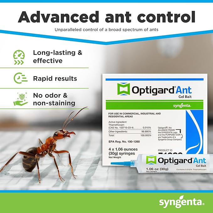Syngenta - TRTD11568 - Optigard Ant Bait Gel Box - 4 Tubes w/ Plunger - 30g each tube White