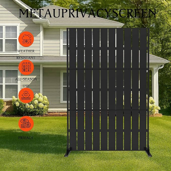 72 h x 47 w Outdoor Metal Privacy Screen Freestanding Screen Panel with Stand Privacy Fence and Room/Garden Divider Weather-Resistant Steel for Patio Garden Balcony or Backyard