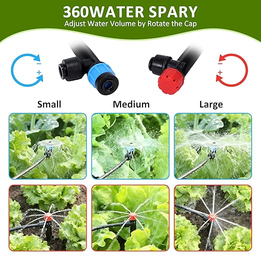 300FT Drip Irrigation System Kit Automatic Garden Watering Misting System with 70FT1/2 inch Hose 230FT 1/4 inch Distribution Tubing and Accessories for Garden Lawn Greenhouse Plant Flower Bed