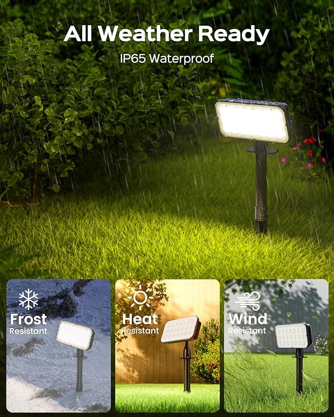 JACKYLED Solar Spot Lights Outdoor 84-LED Solar Spotlights with 10ft Cord 5 Lighting Modes IP65 Waterproof Landscape Lights for Yard Garden Pathway Ground &amp Wall Mount 4-Pack