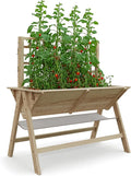 GarveeLife 52x30x54 Inch Tall Elevated Garden Bed with Legs Standing Raised Planter Box with Climbing Trellis for Vegetables Flowers Herbs Outdoor Wooden Standing Garden Bed-Natural