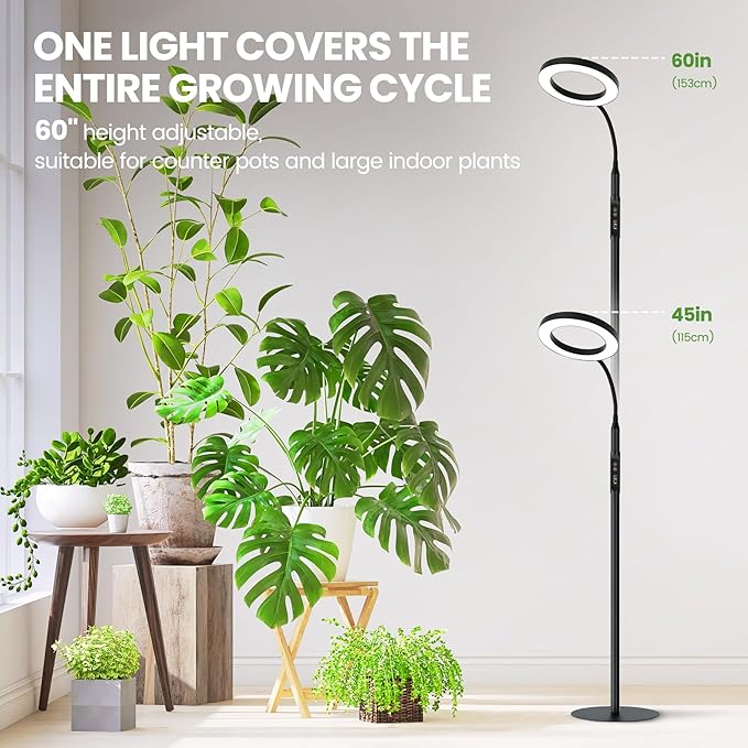 Grow Light for Tall Indoor Plants 60in Upgrade Pole ControllerRed Blue Warm Full Spectrum 95 LED Bead Plant Growing Lights with Floor StandAuto TimerDimmable Halo Ring Tree Growth Lamp