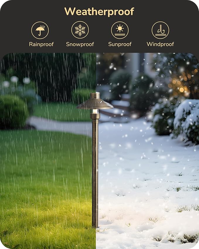 EDISHINE 4 Pack Solid Brass Tall Low Voltage Pathway Lights &amp Outdoor Landscape Spotlights