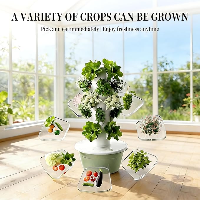 Hydroponics Growing Kits Indoor Vertical Growing Soilless Cultivation Grow Tower Intelligent Water Circulation with Water Tank and Pump for Fruits and Vegetables Withlights-5Layer