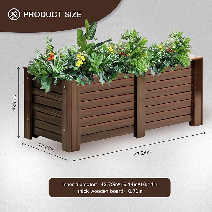 Wood Garden Bed Planter Garden Boxes Outdoor Planter Box Wood Container Gardening Planter Raised Beds for Growing Flowers/Vegetables/Fruits in Backyard (47.24inx 19.68inx 19.68in)