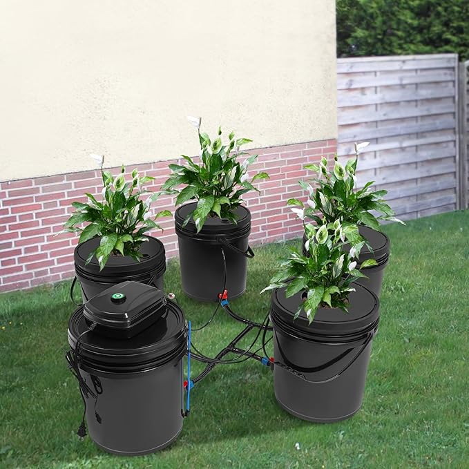 Hydroponics Growing System Kit Hydroponic Bucket System 5.28 Gallon Deep Water Culture Growing Kit with Pump Recirculating Drip Garden System with Air Stone for Indoor/Outdoor Vegetables
