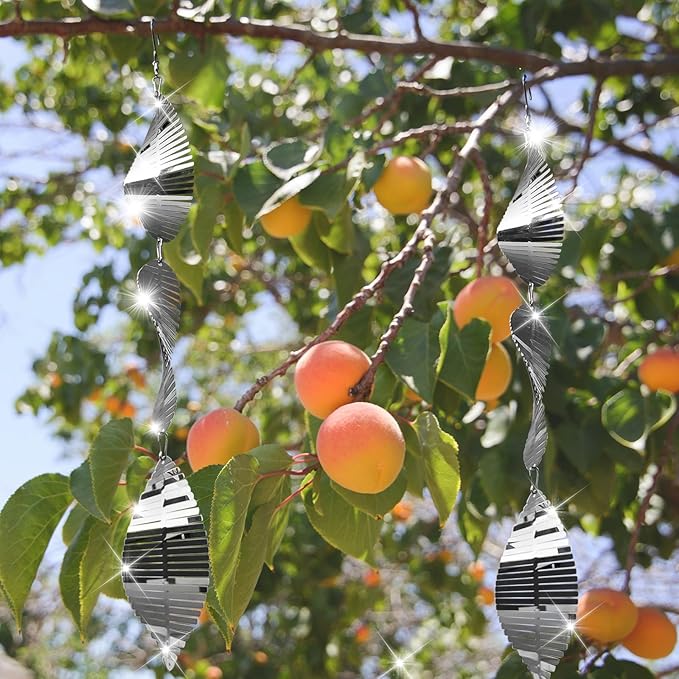 Stainless Steel Bird Deterrents for Outside3D Wind Spinners Outdoor Decor12 Discs Reflective Bird Scare Discs 4 Set Bird Reflectors to Keep Woodpecker Pigeon Away from House Window Patio Yard Porch