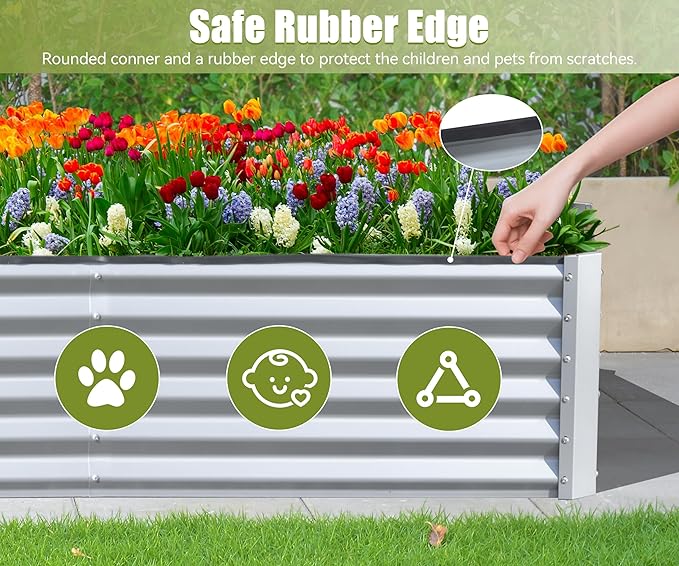 6x3x1.5ft Galvanized Raised Garden Bed Outdoor Planter GBoxes Large Metal Planter Box for Gardening Vegetables Fruits Flowers Silver