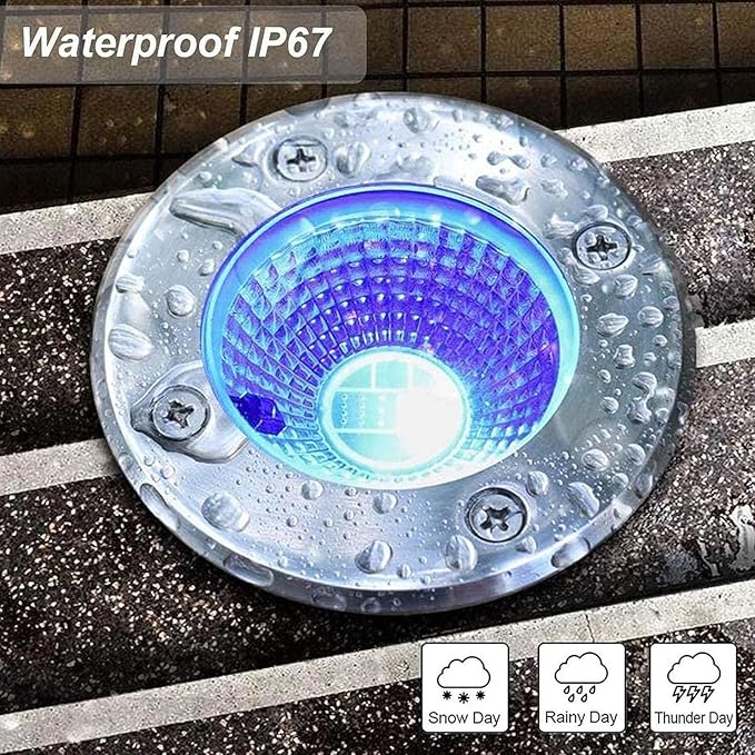 4PCS Outdoor Recessed Spot Light - Landscape Lights IP67 Waterproof Stainless Steel Color Changing Garden Buried Lights AC 12V-24V With Remote Control Spotlights Lawn Ground Lights(3W(12V))