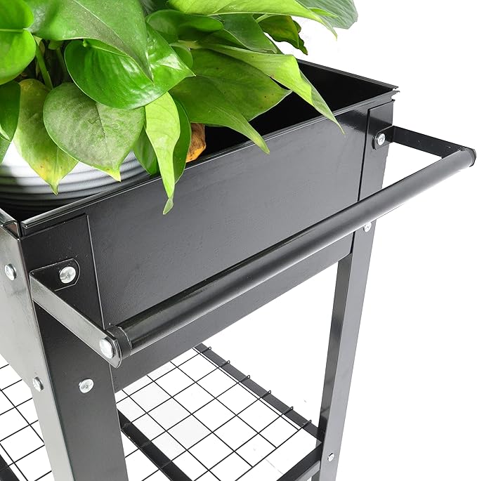 Black Mobile Metal Raised Garden Bed Cart with Legs w/Lockable Wheels Storage Shelf Elevated Tall Planter Box Elevated Raised Planter Bed for Outdoor Indoors Patio Backyard Vegetables DIY Herb Grow