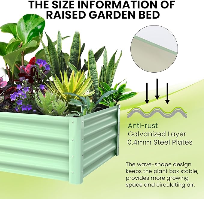 PeakPursuit Raised Garden Bed 6x3x1 FT Metal Raised Garden Beds Outdoor Rectangular Planter Box for Planting Plants Vegetables and Flower Green