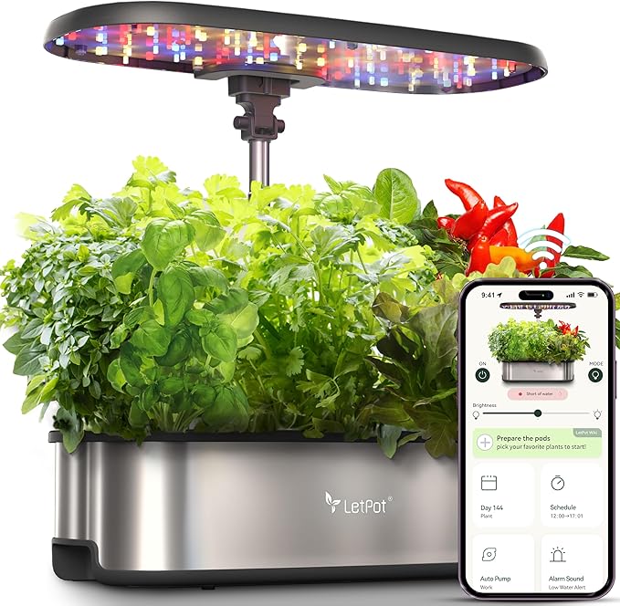 LetPot LPH-SE Hydroponics Growing System 12 Pods Smart Herb Garden Kit Indoor Indoor Garden APP &amp WiFi Controlled with 24W Growing LED 5.5L Water Tank Pump System Automatic Timer