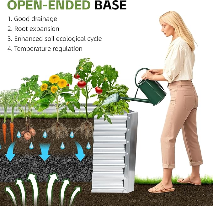 8x2x2ft Raised Garden Bed - Galvanized Deep Root Planter Boxes Outdoor with Wing Nuts and Safety Edges for Gardening Vegetables Flowers Herbs Succulents - Silver
