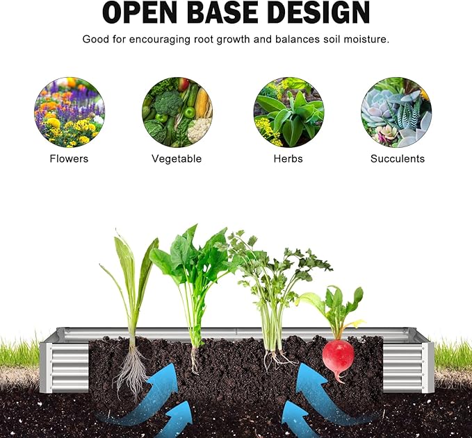 SHAREWIN Galvanized Planter Raised Metal Garden Bed Kit for Gardening Outdoor6x3x1ft Planter Grow Garden Box Raised Flower Bed
