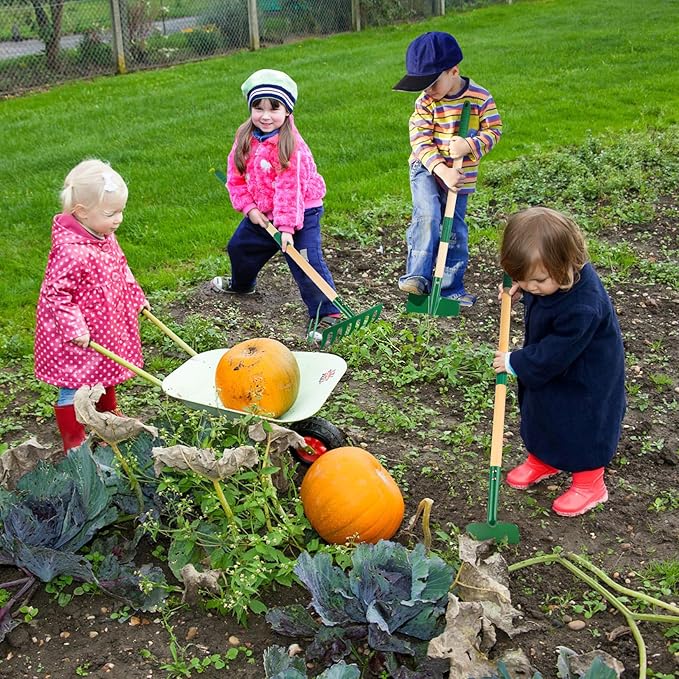 Duckura Kids Gardening Tools Set - 7pcs Garden Tool for Kids with Shovel Rake Hoe Leaf Rake Outdoor Summer Yard Lawn Digging Weed Toys Christmas Birthday Gifts for Boys Girls Age 3 4 5 Years Old