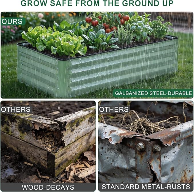 Galvanized Raised Garden Bed – 2 Pack 4x2x1 Ft Patented Leak-Proof Planter Box Outdoor Gardening Metal Raised Garden Beds Kits for Veggies Herbs &amp Flowers (Green)