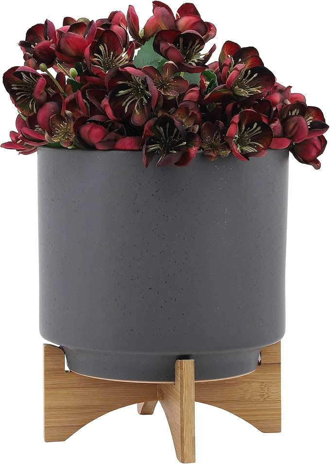 S2 810 Planter W Wood Stand Matte Gray