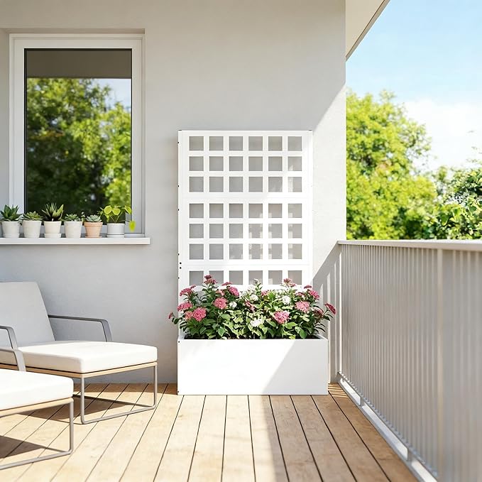 Galvanized Steel Raised Garden Bed with Trellis - Heavy-Duty Metal Planter Box for Vegetables &amp Climbing Plants Weather-Resistant Outdoor Vertical Garden Kit (White)