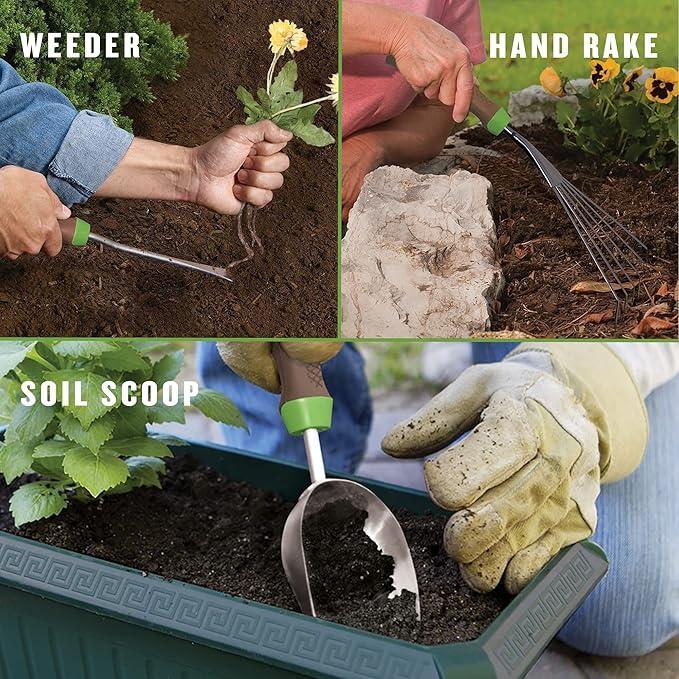 AMES 24451009 6-pc. Ergo Gel Grip Garden Tool Set with Hand Trowel Weeder Rake Transplanter Scoop &amp Cultivator