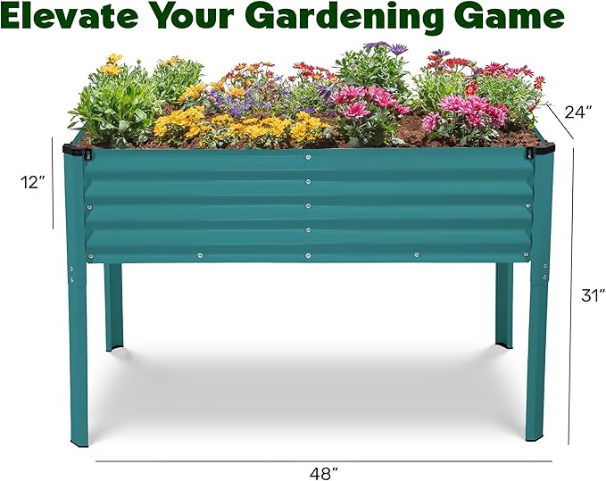 Galvanized Raised Garden Beds Outdoor with Legs // 48×24×31in Elevated Planter Box for Vegetables Flowers (Turquoise) // Large Metal Garden Bed for Backyard Patio Gardening