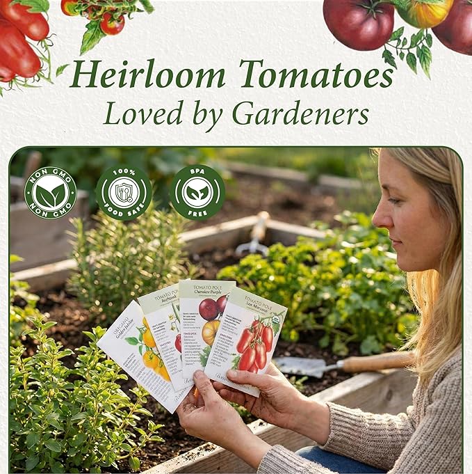 Botanical Interests: Heirloom Tomato Seed Bundle - 8 Individual Seed Packets: Non-GMO Organic &amp Heirloom Tomato Seeds: Diverse Slicing Sauce and Cherry Varieties
