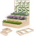 Giantex 3-Tier Raised Garden Bed with Trellis and 3 Planter Boxes Outdoor Open-Ended Wood Raised Bed for Planting and Vines Flowers Vegetables Growing 44x45x56