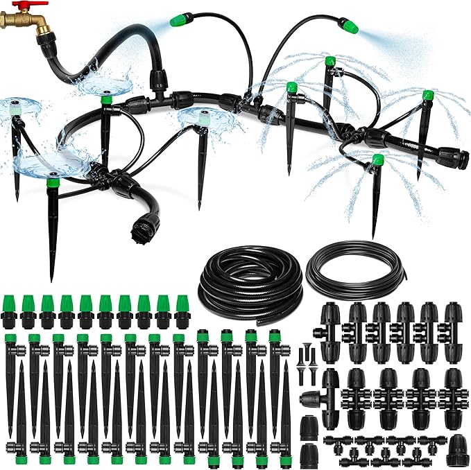 CARPATHEN Drip Irrigation System - Adjustable Quick Connect Irrigation System for Gardens up to 131ft Raised Beds - Complete Garden Watering System - 1/4 Emitters 1/2 and 1/4 Tubing and Connectors