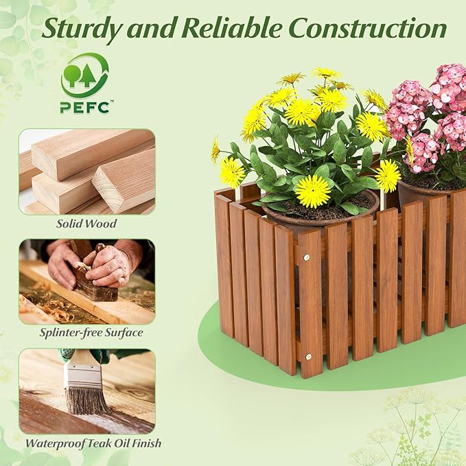 HAPPYGRILL Slat Style Planter Box Wood Raised Garden Bed for Flower Vegetable Rectangular Plant Container for Flowerpot Potted Plant Indoor Outdoor Flower Box for Patio Porch Yard Balcony (2)