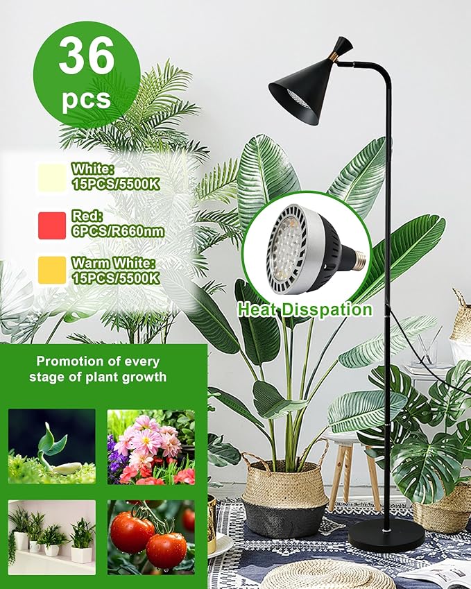 Standing Plant Grow Light LED Growing Light Full Spectrum for Indoor Plants4/8/12H Timer Flow Grow Light for Tall Large Indoor Plants