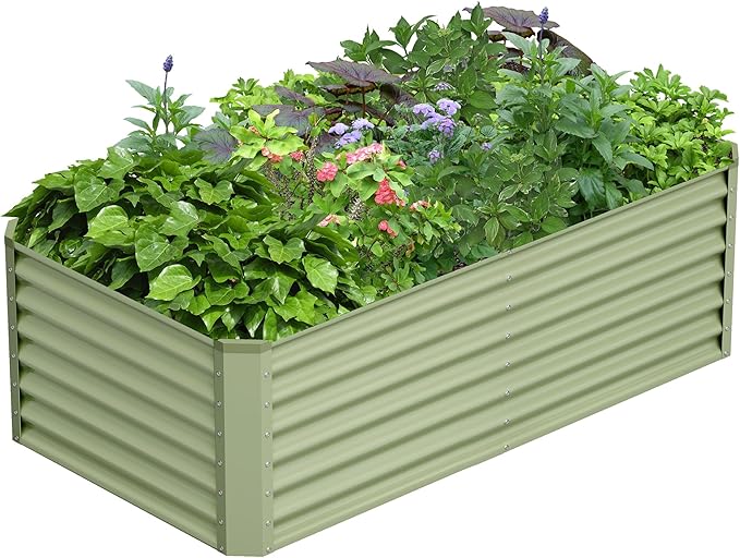 6x3x2FT Galvanized Raised Garden BedGalvanized Planter Boxes Outdoor Large Metal Raised Garden Beds for Vegetables-Green