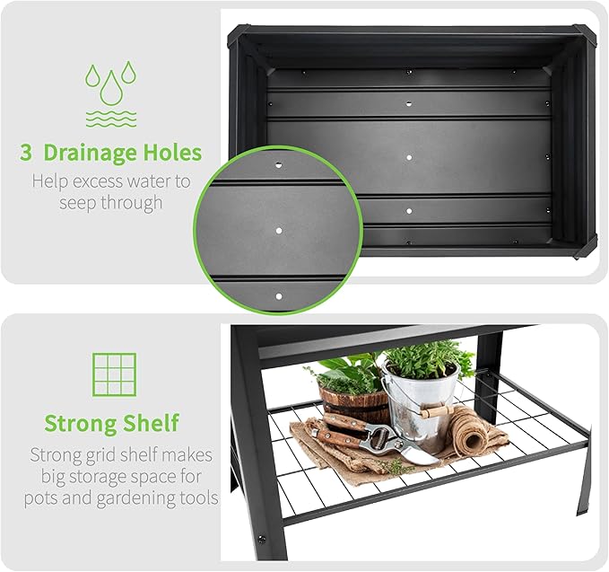 Raised Garden Bed with Legs and Shelf 2pcs 32x20x31.5 Elevated Metal Planter with Legs for Outdoor Vegetables and Herbs Standing Raised Beds for Balcony Patio Lawn and Backyard