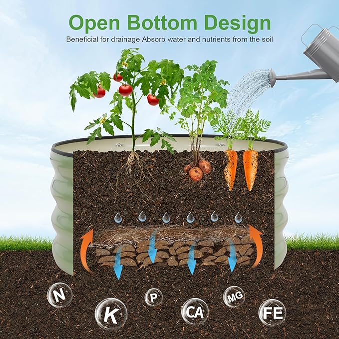 Galvanized Raised Garden Bed- 2Pcs 2x2x1FT Metal Planter Boxes Outdoor | Round Steel Raised Bed Kit &amp Fire Pit Ring for Gardening with Protective Tape Gloves for Vegetables Flower (Green)