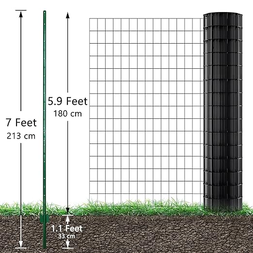 ARIFARO Metal Fence Posts 7 Feet assemblablePack of 10Sturdy Duty No Digging Garden U Post for Wire Fencing Steel Poles for Yard Outdoor